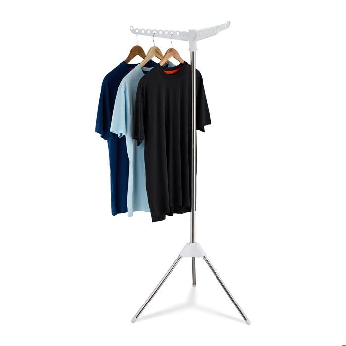 Relaxdays Étendoir à cintres Séchoir chemises pliable pour 27 crochets 3 bras pivotants 150 cm argent/blanc