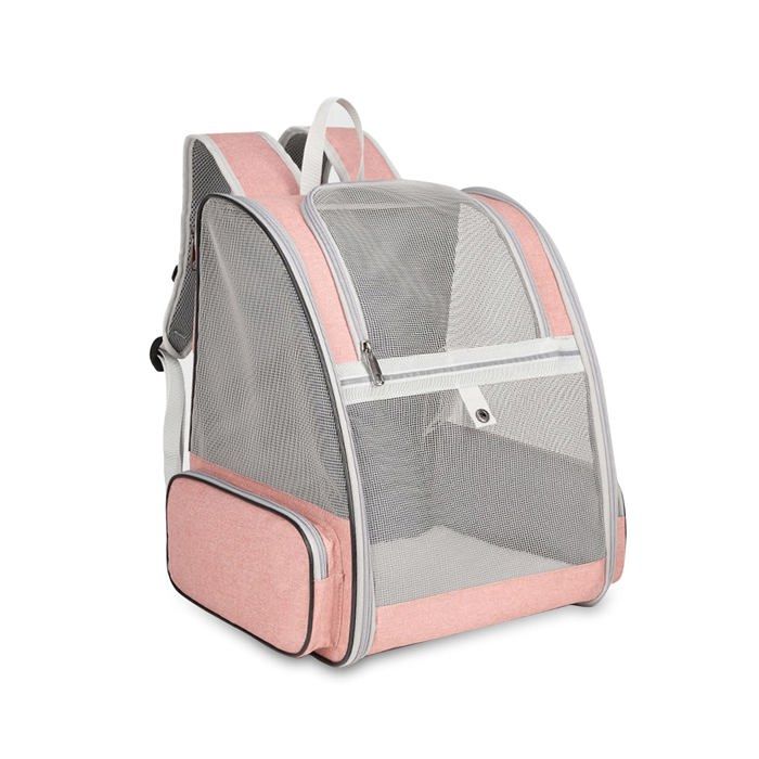 Sac à dos de transport chien/chat pliable AIMOONSA 38×32×42 cm - Maille respirante structure métallique rose