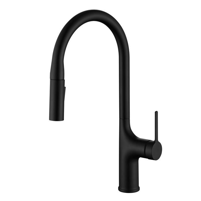 SUMERAIN Mitigeur de Cuisine Noir Mat avec Bec Pivotant à 360° et Douchette Extractible Monotrou à Grand Arc Sans Plomb