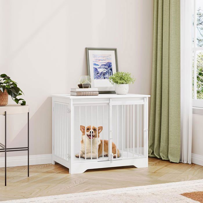 Meilleurs prix pour 81cm Cage pour Chiens Niche Moderne pour Chiens Cage pour Chiots Maisonnette pour Animaux 2 Portes 55 x 81 x 675 cm Blanc