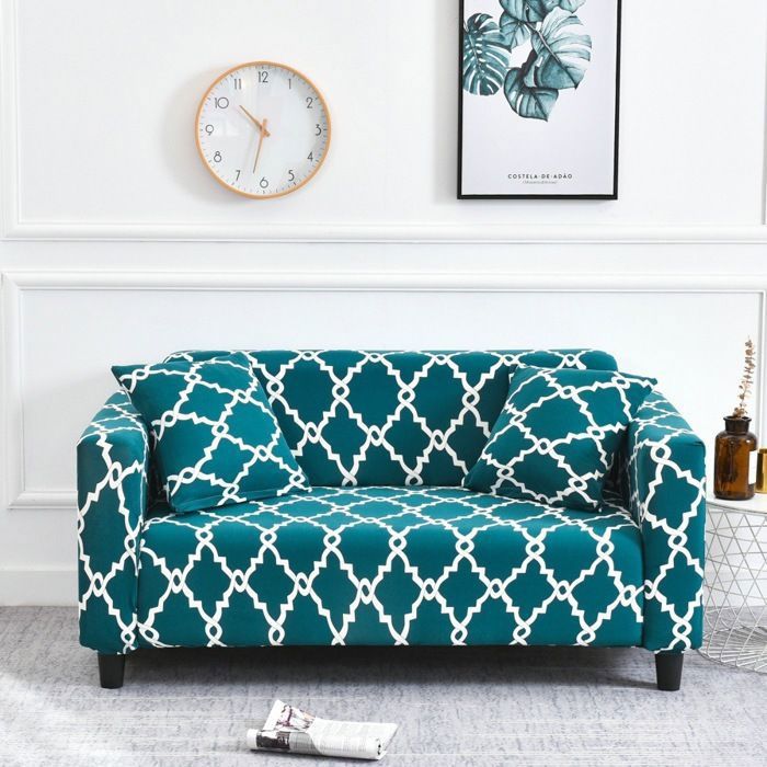 Housse de Canapé Extensible 2 Place Couverture Canapé avec Accoudoirs géométrie turquoise Label