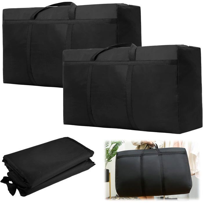 Lot De 2 Grands Sacs De Rangement/déménagement 98L - Imperméable Tissu Oxford - Noir