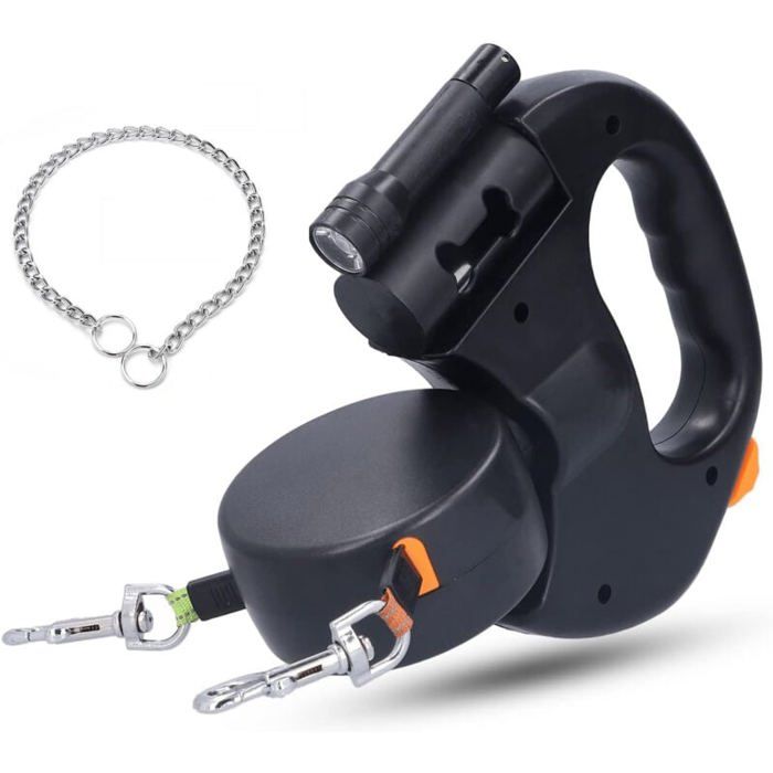 Comparer les prix de Laisse Double pour 2 ChiensLaisse Chien Enrouleur pour Chien Jusquà 25kg/55 lbRuban en Nylon Solide Extensible à 3M avec Cout