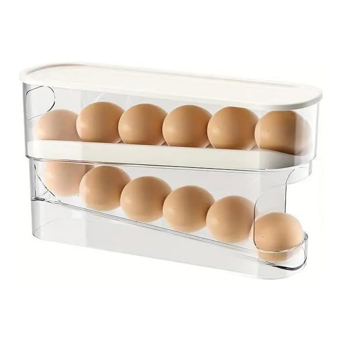 Réfrigérateur Porte-Œufs Toboggan Automatique 3 Niveaux - Distributeur 17 Œufs Beige Gain De Place