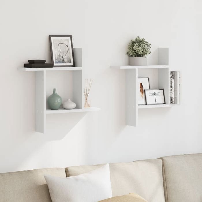 (SOLDES DEC)Étagères Murales - VIDAXL - charge de 10 kg - Étagère de rangement suspendue 2 pcs blanc 50x12x50 cm bois dingénierie 0