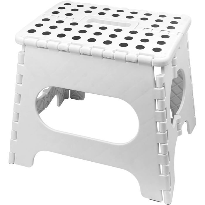 Tabouret pliable enfant 27 cm blanc antidérapant en plastique pour cuisine/salle de bain Label