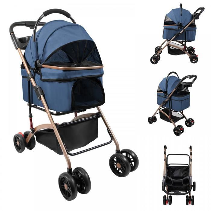 MIPAN.Poussette pour animaux 3 en 1 - Poussette pour chien 4 roues - 96 x 70 x 48cm - Poussette pour Chat - Bleu