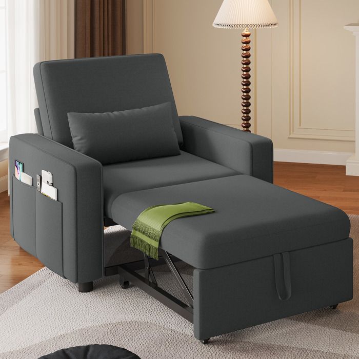 Fauteuil-canapé convertible Balconera 3 en 1 avec dossier réglable en cinq positions 88 x 192 x 90 cm Gris Foncé
