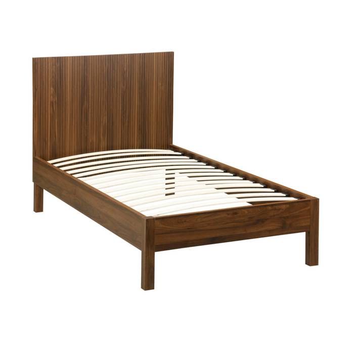 Lit avec sommier à lattes et tête de lit 90x190cm décor bois noyer - Linear