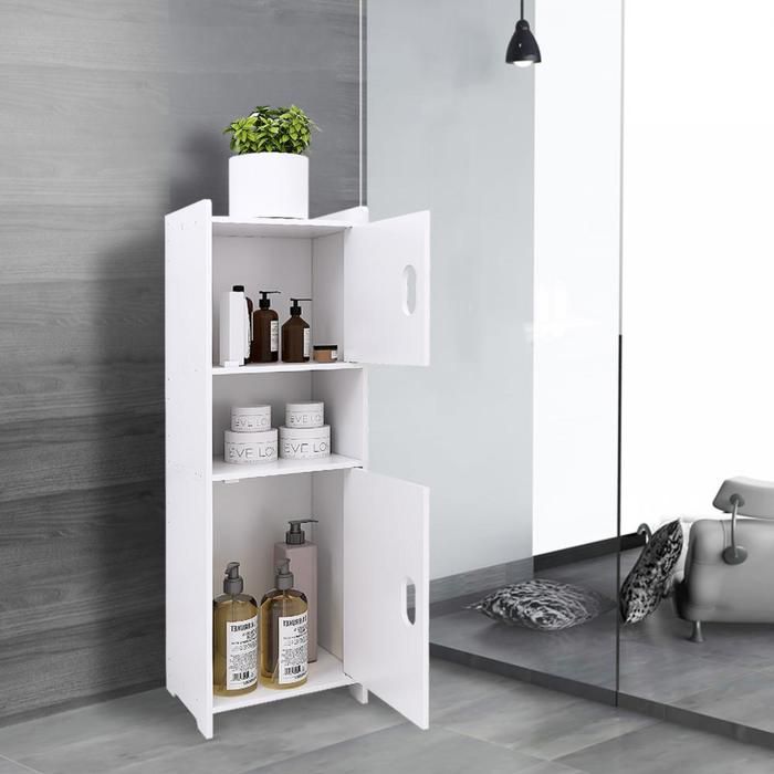 KEDIA Armoire de Salle de Bain à Double Porte Meuble de Rangement pour Salle de Bain Avec Deux étagères Blanc 24*20*72 cm