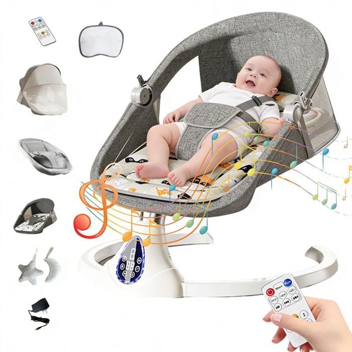 Balançoire Électrique Bluetooth pour Bébé avec Harnais à 5 Points 5 Modes de Balançoire Minuterie à 3 Niveaux pour Garçons et Filles