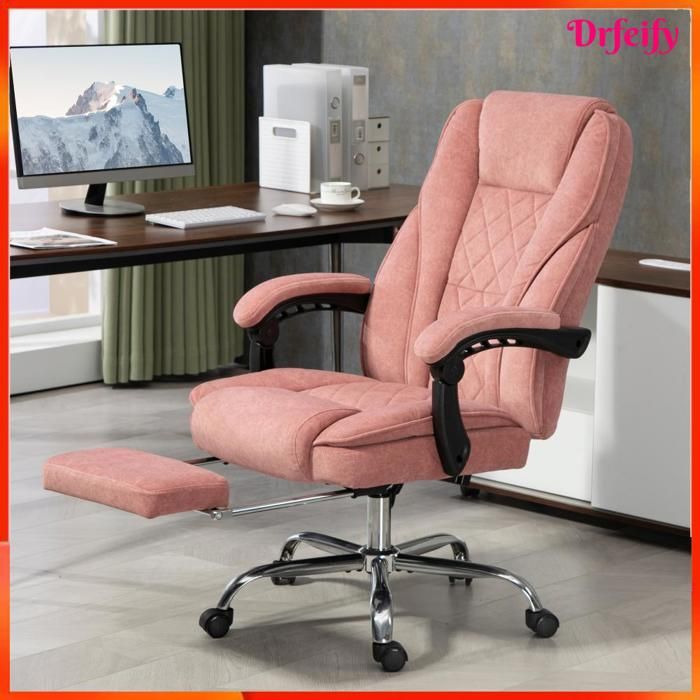Fauteuil de bureau - AKOZON - 11560 - Massant et chauffant - Tissu rose - Repose-pieds rétractable