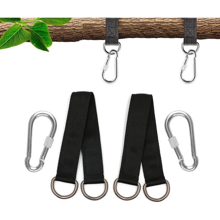 Accessoires pour hamac 2 x 29 cm avec 2 mousquetons robustes et des anneaux en D sur la sangle du hamac en polyester pour