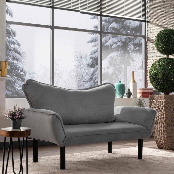 Canapé-Lit 2 Places Hone Dmora en Tissu Gris 140x65 cm Canapé-Lit 2 Places Hone Dmora en Tissu Gris 140x65 cm