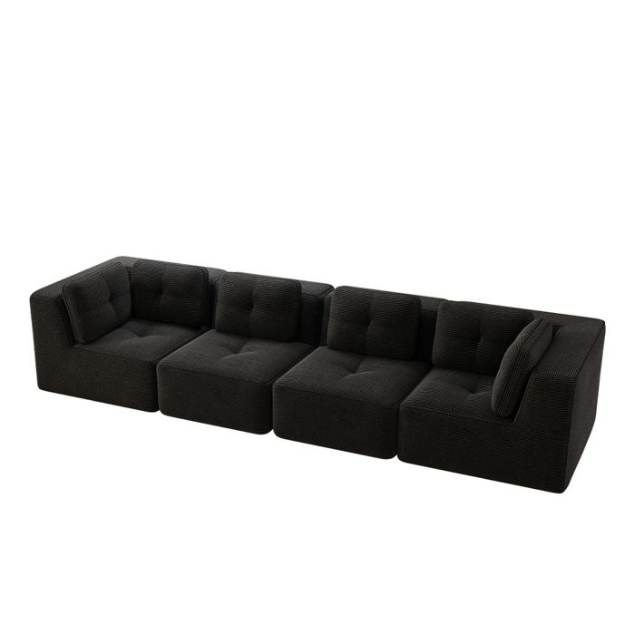 Canapé compressé dangle modulable -canapé-lit convertible droit 4 places - canapé corduroy pour salon et chambre noir