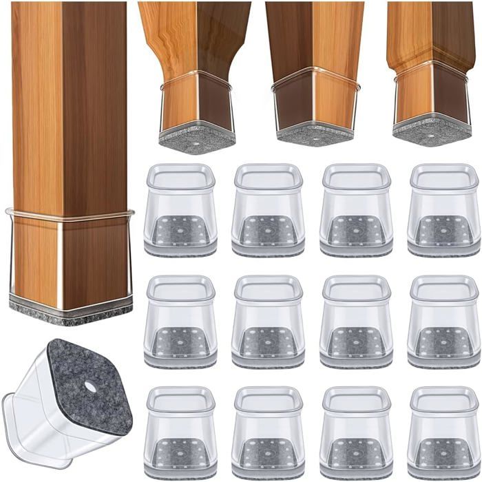 Lot de 32 protections en silicone pour pieds de chaise carrés transparentes.Convient aux pieds 26-39 mm–patins pour sols durs etc Lot de 32 protections en silicone pour pieds de chaise carrés transparentes.Convient aux pieds 26-39 mm–patins pour sols durs etc