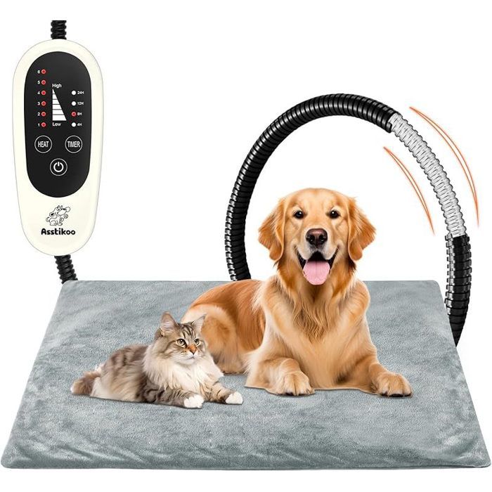 Tapis chauffant pour chiens chats tapis chauffant pour animaux domestiques avec 4 minuteries et 6 niveaux L - 70X45cm