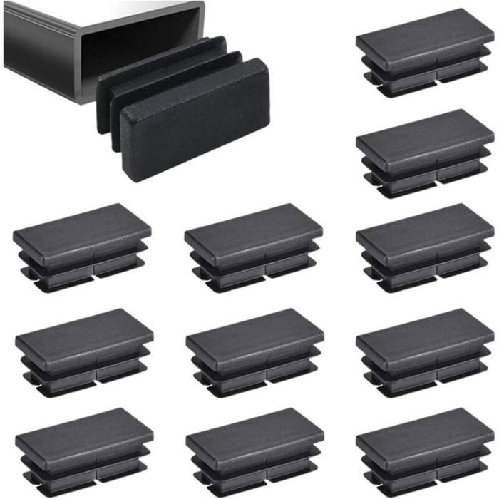 12pcs embouts tubes – Pour tube rectangulaire 40x20mm – Protection sol – Noir