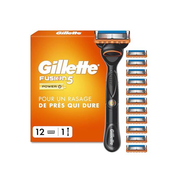 Rasoir - GILLETTE - Fusion5 Power - Manche réutilisable - 12 recharges - Têtes 5 lames