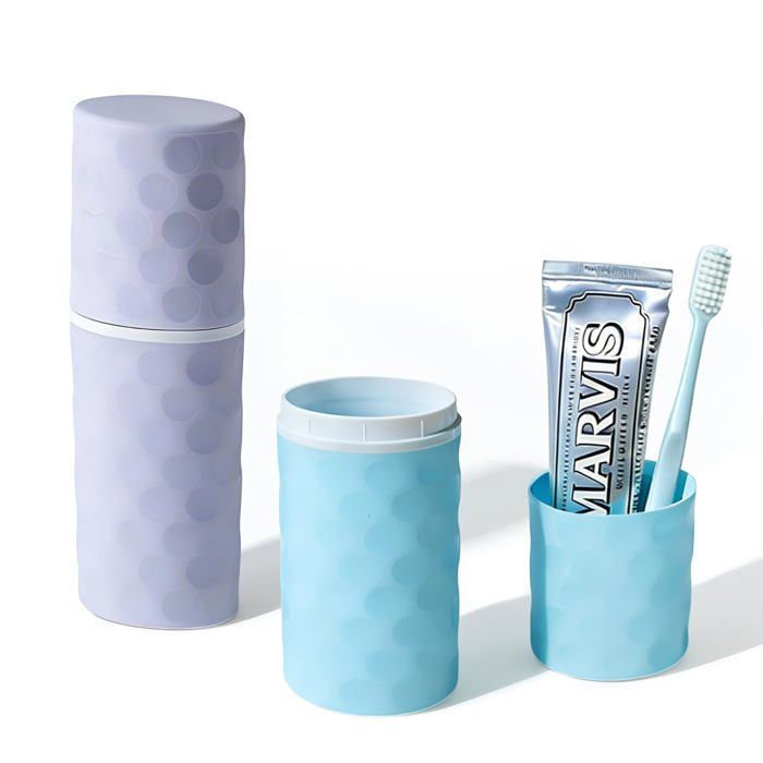 Ensemble de 2 étuis de voyage pour brosse à dents : porte-brosse à dents et étui à dentifrice portables à pois (violet + bleu)