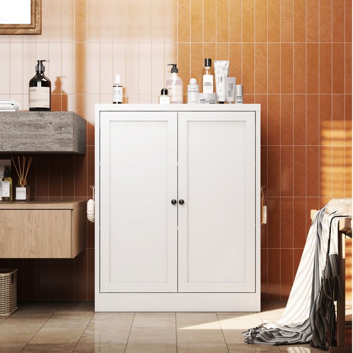 Buffet Cuisine Métal Blanc 2 Portes Armoire Rangement FloraGrace Pour Cuisine Ou Bureau Avec 2 Étagères Réglables 70x35x88cm