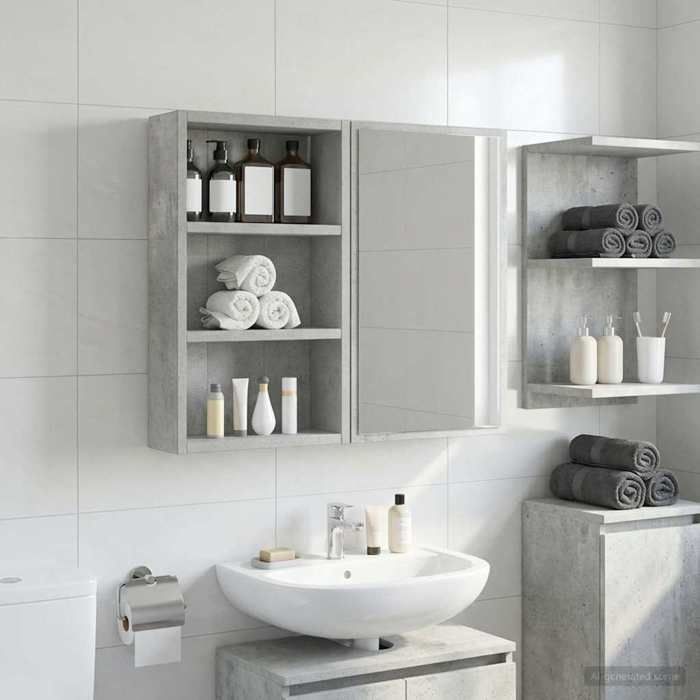 vidaXL Armoire Murale de Salle de Bain Gris Béton 30 x 10 x 50 cm en Bois d’ingénierie avec 2 étagères pour Cuisine 77830