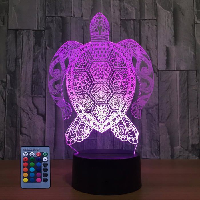 3D Tortue LED Lampe Art Déco Lampe Lumières LED Décoration Lampes Contrôle à distance 7/16 Couleurs Change Veilleuse USB Powered E