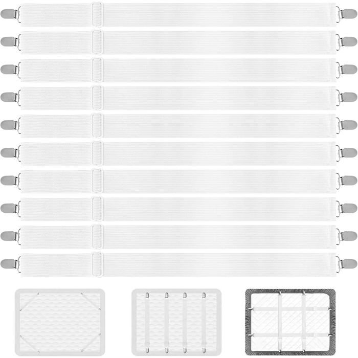 10 Pcs Tendeur Drap Housse Attache Drap Housse Élastique Sangle Matelas Réglables JusquÀ 130Cm Avec Pinces Pour Draps-Houss[EC12]
