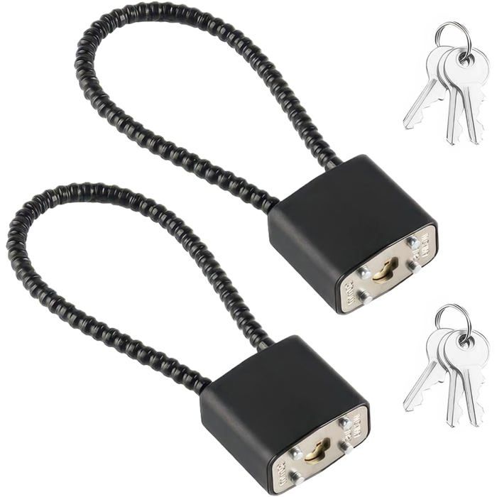 cadenas à câble avec clé  - Lot de 2 - 3 clés par cadenas - Câble acier renforcé 5 mm - Longueur câble 195 cm