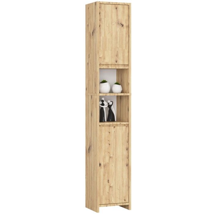 Armoire salle de bains AKORD FIN Chêne Artisan 30 cm 1 porte façade Blanche 2 étagères 30x30x85 cm
