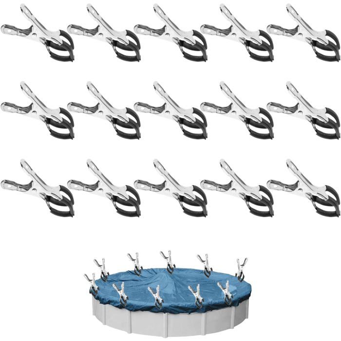 15 pièces pinces métalliques pour bâche piscine - acier inoxydable protection anti-rayures serre couverture hors-sol