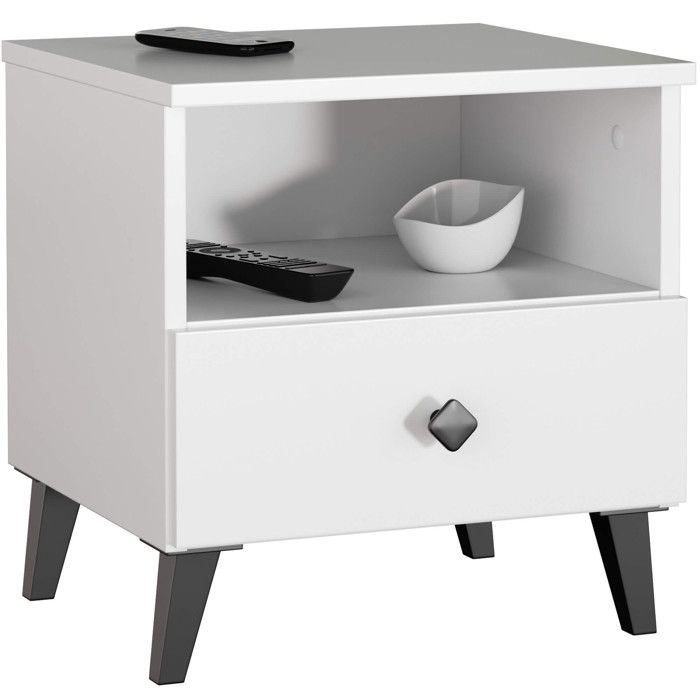 Table de chevet AKORD MOBI Blanc 40 cm 1 tiroir façade Blanche 1 étagère 40x37x43 cm Table de chevet AKORD MOBI Blanc 40 cm 1 tiroir façade Blanche 1 étagère 40x37x43 cm