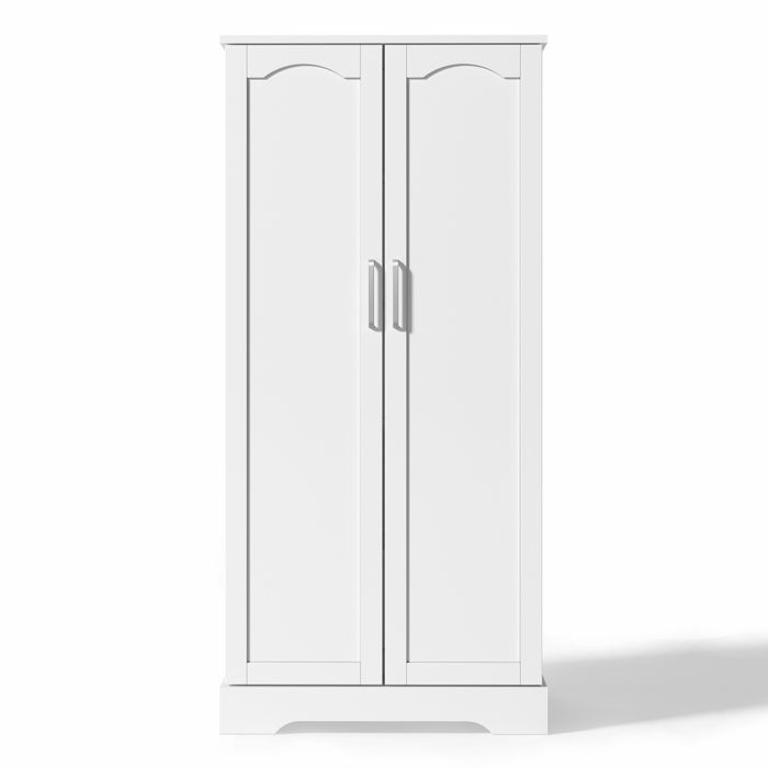 Meuble colonne de cuisine blanc 60 x 35 x 128 cm avec LED à capteur portes doubles et étagères réglables Meuble colonne de cuisine blanc 60 x 35 x 128 cm avec LED à capteur portes doubles et étagères réglables