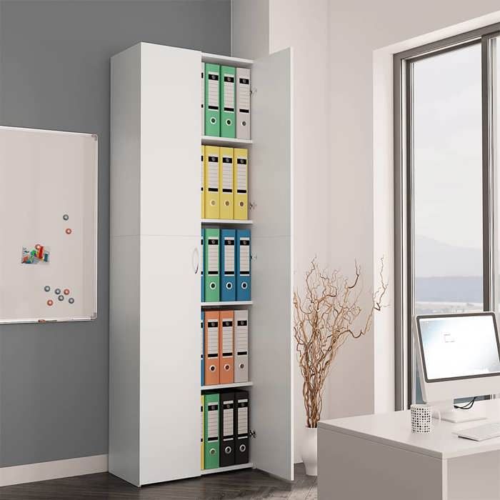 Blanc Armoire de bureau Blanc 60x32x190 cm Bois dingénierie - Meuble Rangement LV32613