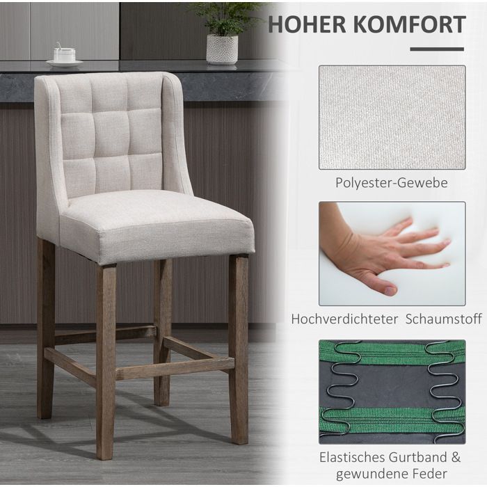 Lot De 2 Tabourets De Bar Avec Dossier Beige Tabourets Capitonnés FloraGrace Pour Cuisine Et Bar Avec Repose-Pieds 47x50x101cm