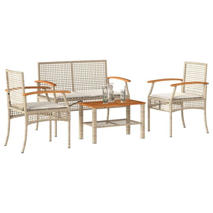 Beige Salon de jardin avec coussins 4 pcs beige résine tressée_2 ans garantie &17482 @3188