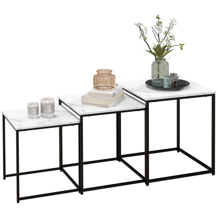 Tables dappoint gigognes pour salon ensemble de 3 tables gigognes effet marbre et structure en acier pour chambre blanches