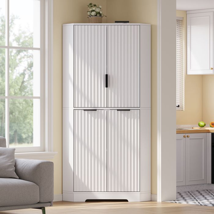 Colonne de cuisine 60 x 60 x 172 cm avec portes étagères réglables en MDF Blanc