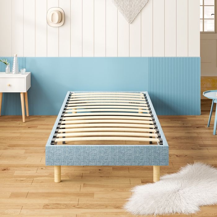Sommier Tapissier 90x200cm 14 Lattes 6 Pieds Bleu，MOCOERL Hauteur 29cm Tissu Respirant Pour Chambre Enfant & Adulte