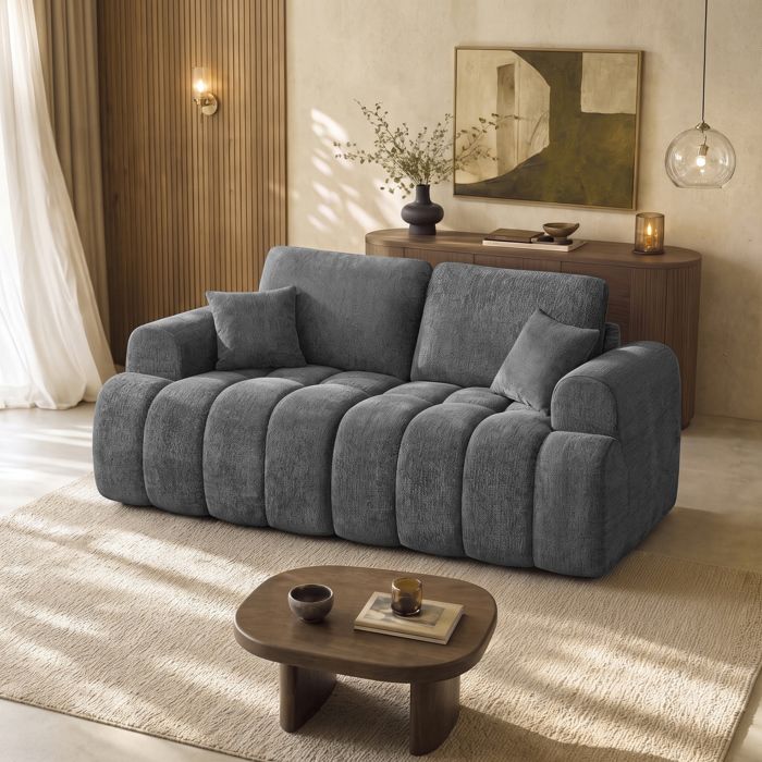 VASAGLE Canapé modulable 2 places canapé-lit sans cadre tissu chenille sans montage Gris VASAGLE Canapé modulable 2 places canapé-lit sans cadre tissu chenille sans montage Gris