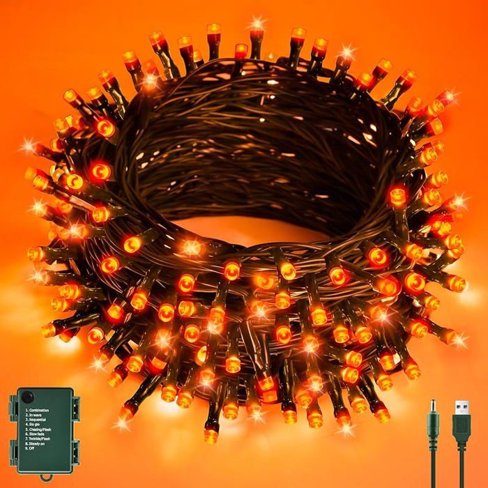 Décoration Halloween Guirlandes Lumineuses 6M 60LED Orange USB/Batterie Minuterie 6M Orange ORANGE LAMPE DECORATIVE