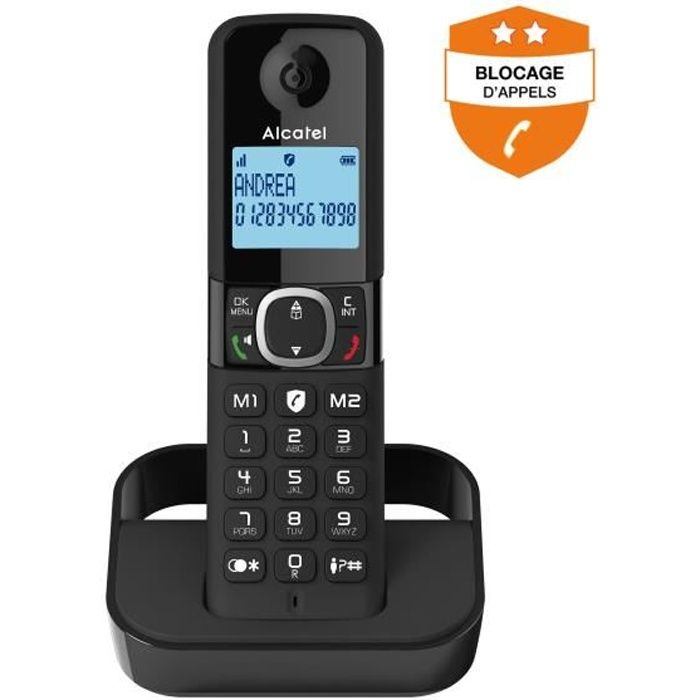 Téléphone fixe sans fil - ALCATEL - F860 solo noir - Blocage d'appels indésirables