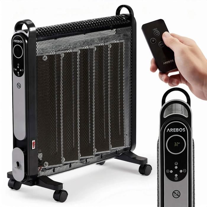 Comparer les prix de AREBOS Mica Convecteur 2000 W | chauffage électrique | chauffage électrique mobile à économie d'énergie | 2 vitesses | noir