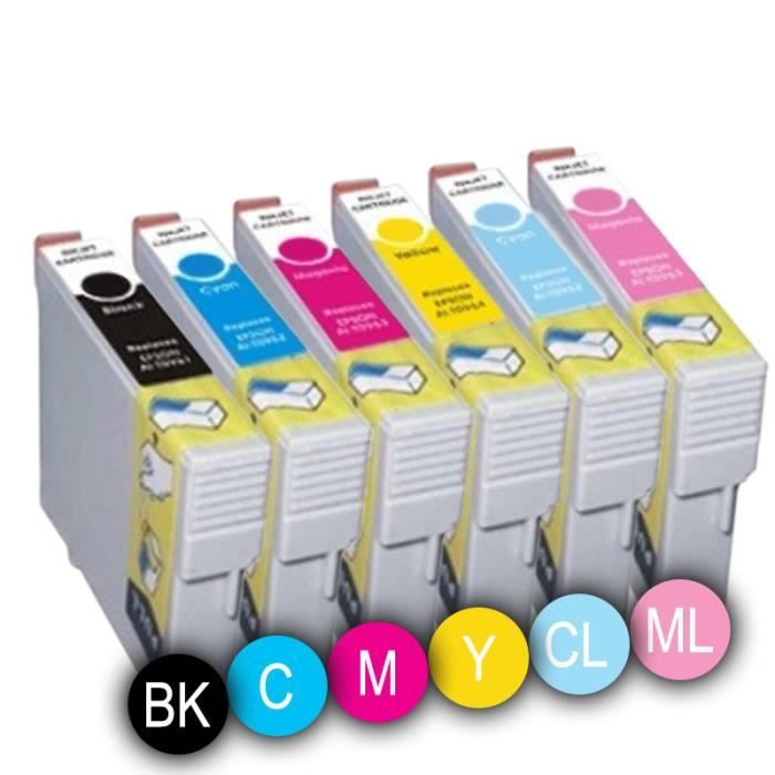 LOT de 6 x CARTOUCHES d'encre COULEURS ASSORTIES - T-0481 BK - T-0486 ...