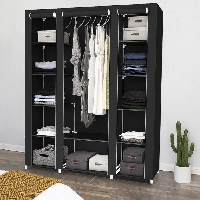 WSdwqaa° Armoire Rangement Chambre Penderie Noir - Structure stable en  Métaux 150*45*175cm - Cdiscount Maison