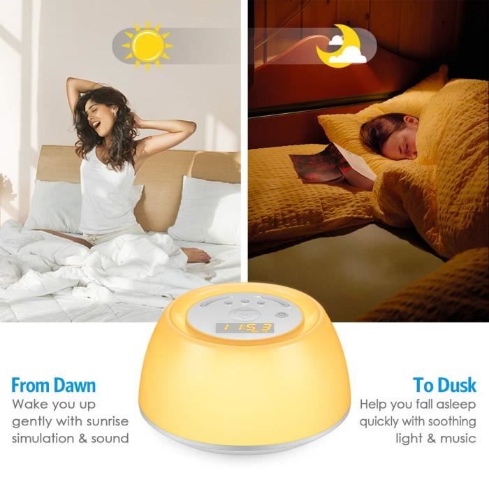 Réveil Simulateur De Lever De Soleil Te-Rich - Double Alarme, 7 Sons, Luminothérapie, Veilleuse, Répétition 9 Min, Pour Enfants Et Adultes