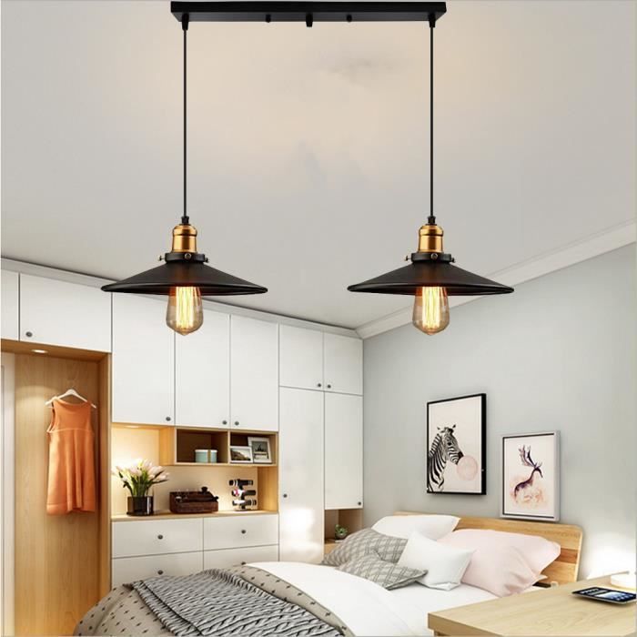 MOGOD Retro Industrielle Suspension Luminaire 2 Tete Lustre Lampe Vintage Plafonnier Metal pour Salon Bureau Bar