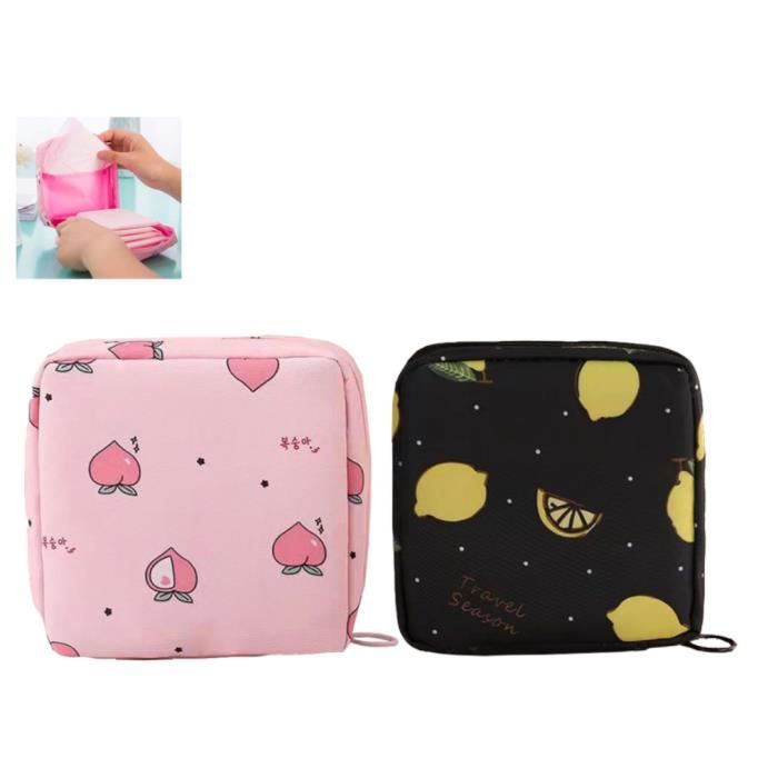 Pochette En Velours Pour Serviettes Hygiéniques - Zippée, 13x13x4 Cm, Jaune, Lavable