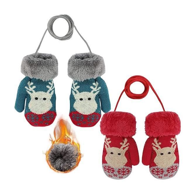 Gants d'hiver,3 paires de mitaines de Noël pour tout-petits,gants chaude de  enfant avec cordon,pour fabrication de bonhomme de neige