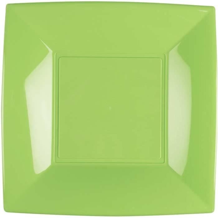 Paquet 8 Assiettes à dessert PLASTIQUE rigide Carré VERT 18 cm